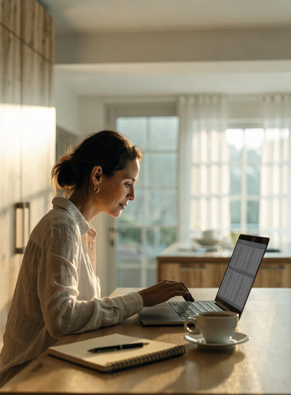 A self-employed professional reviewing coverage options at home